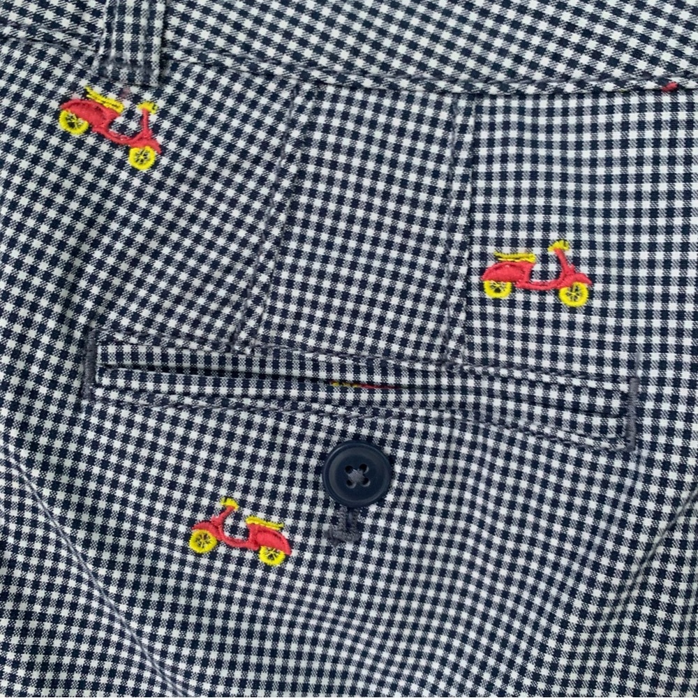 Talbots navy & white Checkered Shorts with Pink Embroidered motor bikes - Picture 7 of 8